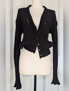 Free People Black Distressed Women’s Cardigan Sweater XS